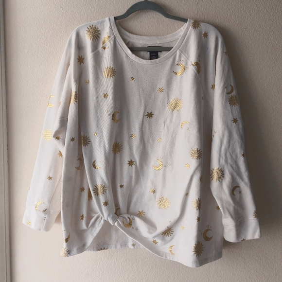 JOCI & I WHITE SWEATSHIRT WITH GOLD CELESTIAL MOON STARS DETAIL - Picture 1 of 10